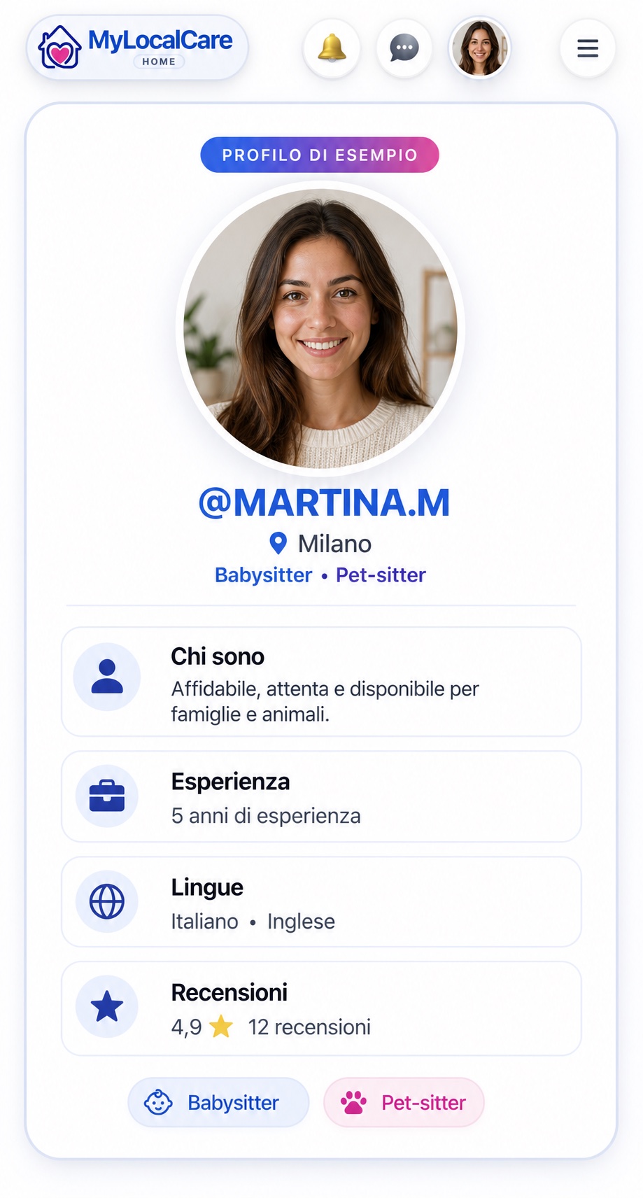 Esempio di profilo completo su MyLocalCare